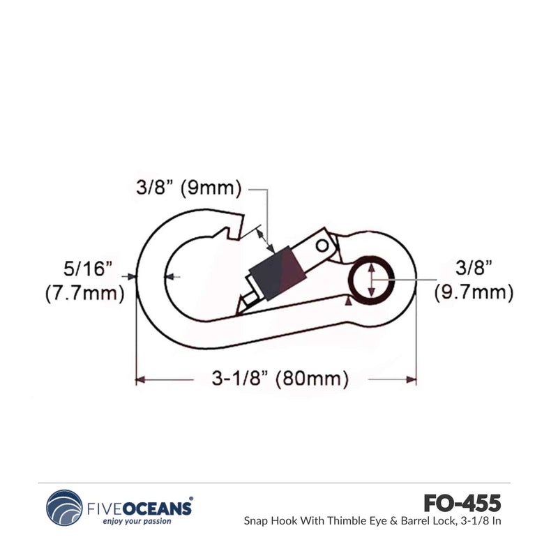 Snap Hook with Thimble Eye & Barrel Lock, 3-1/8" - FO455-M4 - Five Oceans