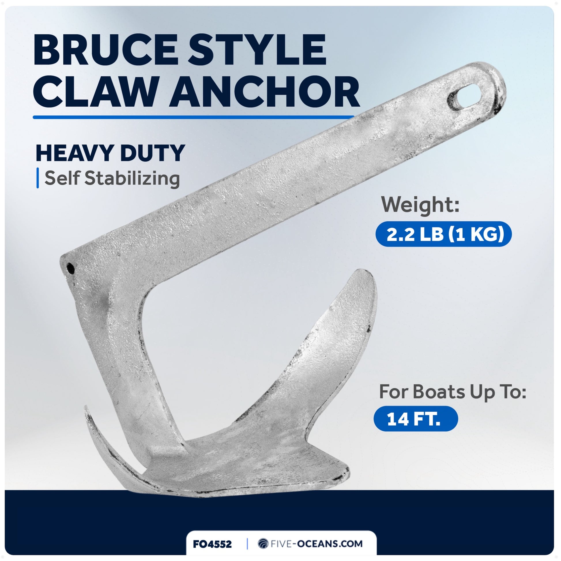 Bruce Style Claw Anchor, 2.2 Lb, Hot Dipped Galvanized - FO4552 - Five Oceans