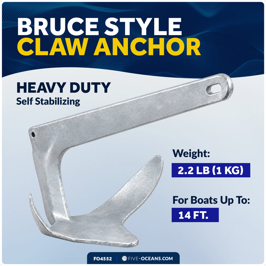 2.2 Lb. Bruce Style Claw Anchor, Hot-Dipped Galvanized Steel - Five Oceans