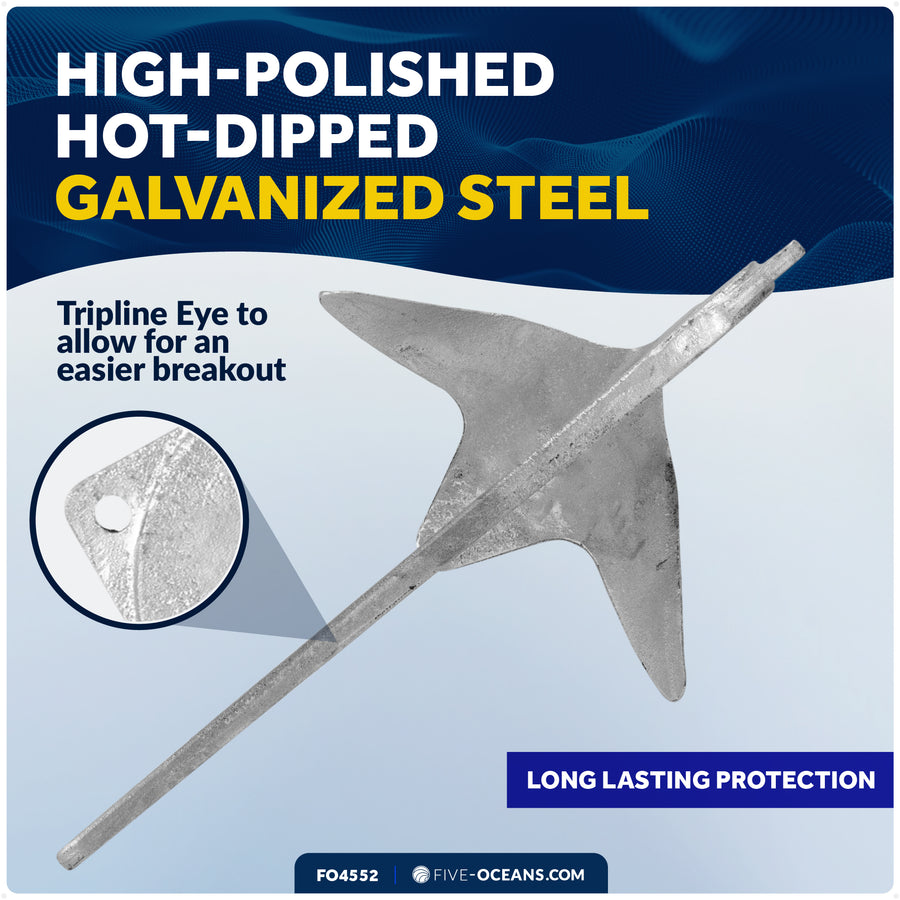 2.2 Lb. Bruce Style Claw Anchor, Hot-Dipped Galvanized Steel - Five Oceans