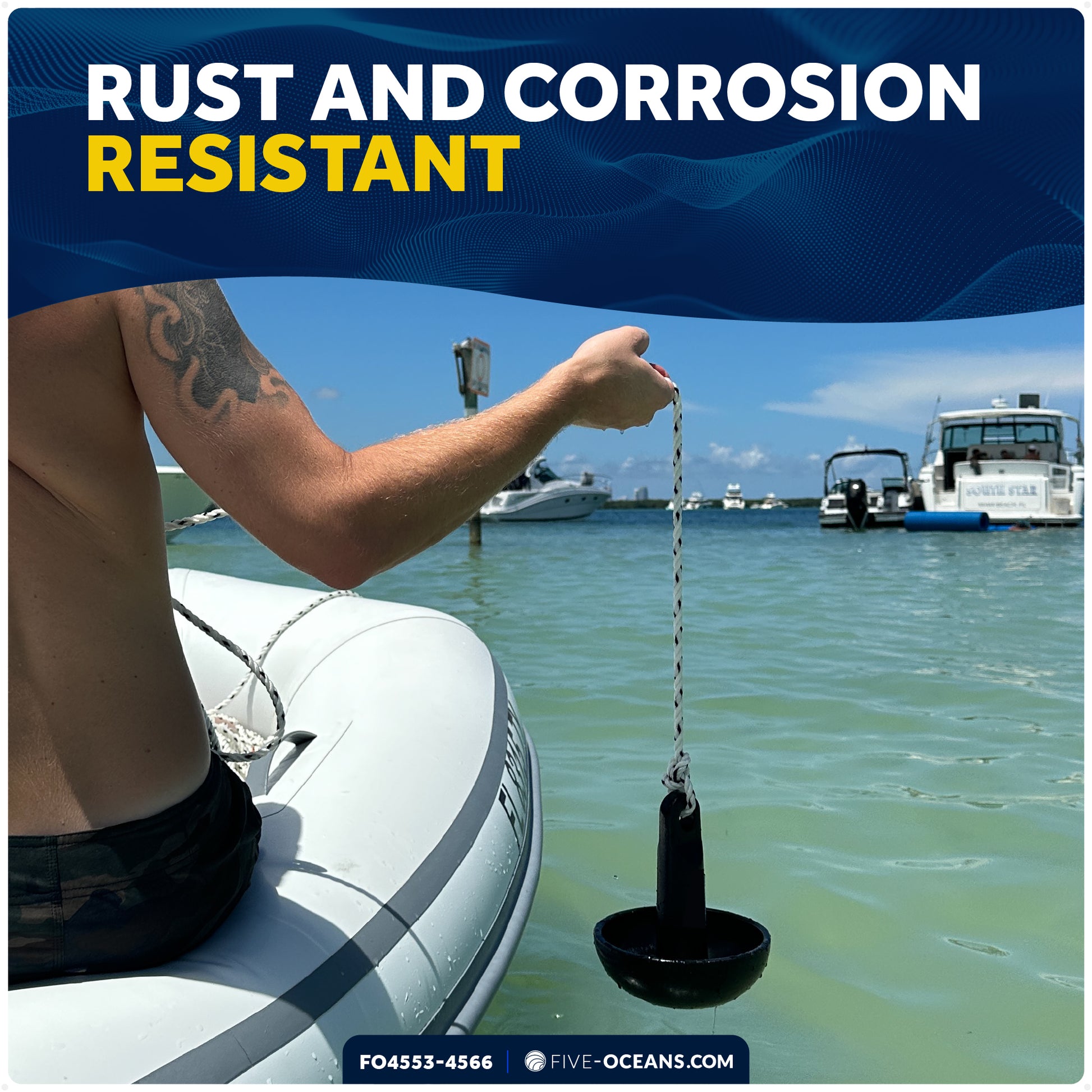 5 Lb Mushroom Boat Anchor Kit, Black PVC Vinyl Coating, 5/16"x30' 3-Strand Rope, Marine Snap Hook - FO4553-4566 - Five Oceans