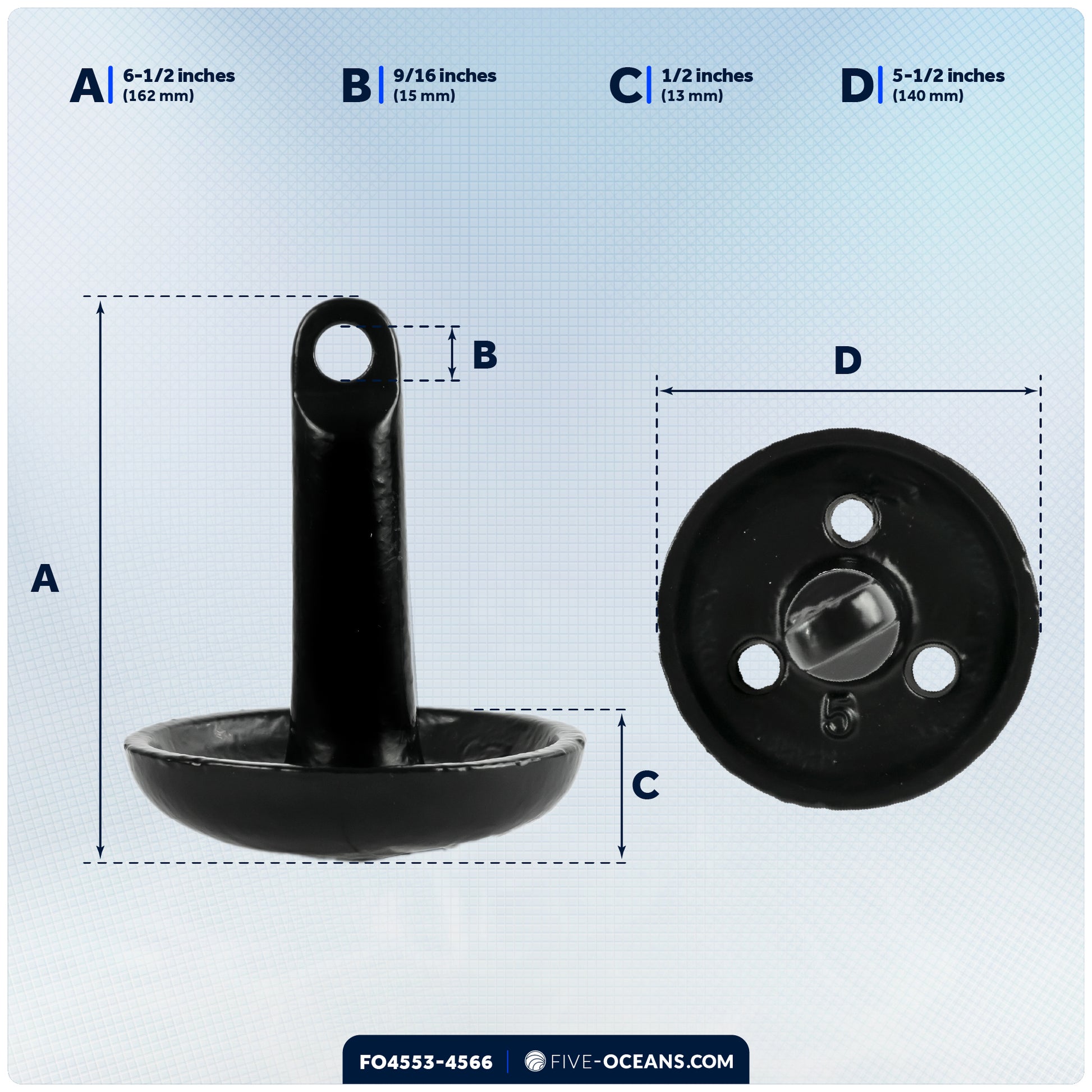 5 Lb Mushroom Boat Anchor Kit, Black PVC Vinyl Coating, 5/16"x30' 3-Strand Rope, Marine Snap Hook - FO4553-4566 - Five Oceans