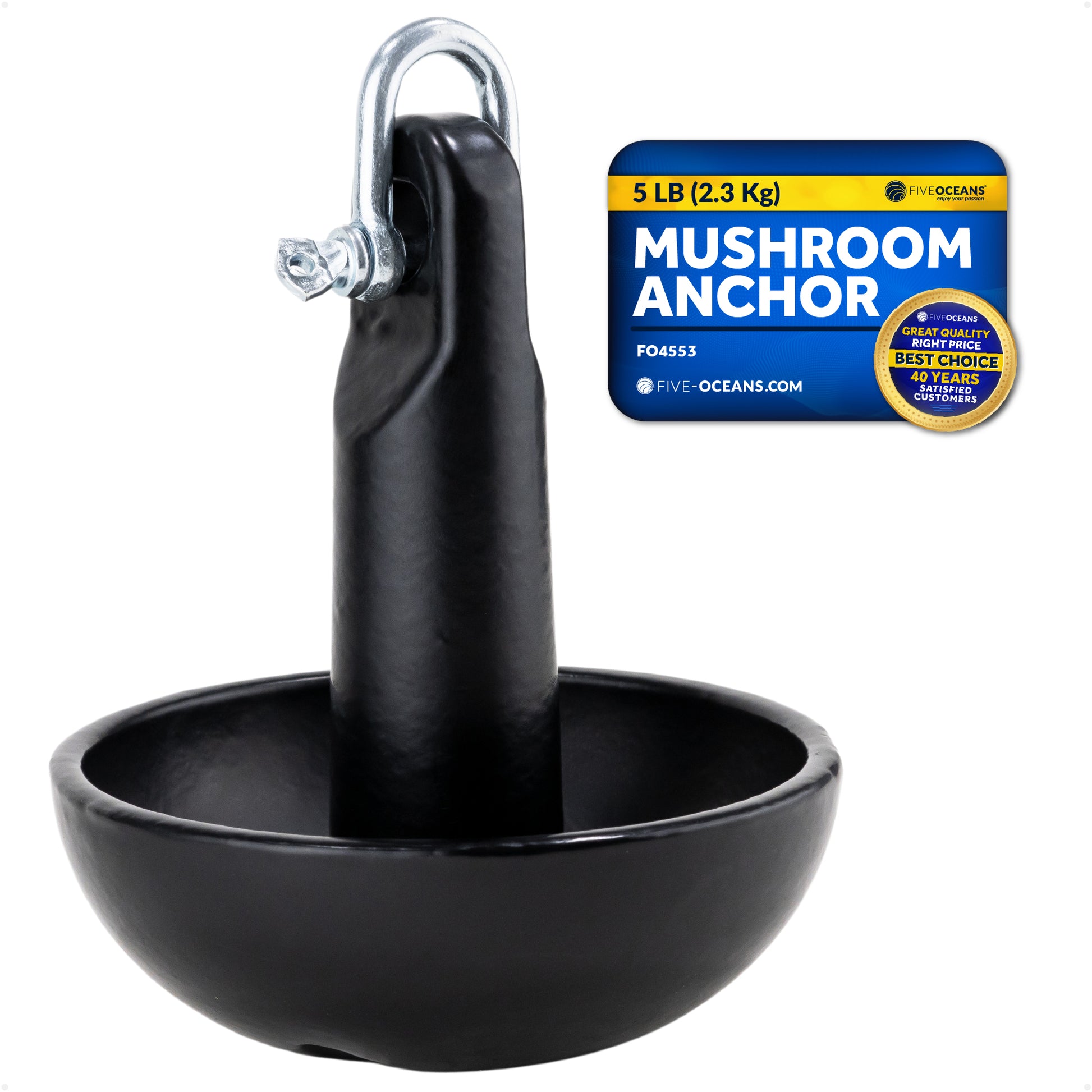 5 lb Mushroom Boat Anchor, Black PVC Vinyl Coating - FO4553 - Five Oceans