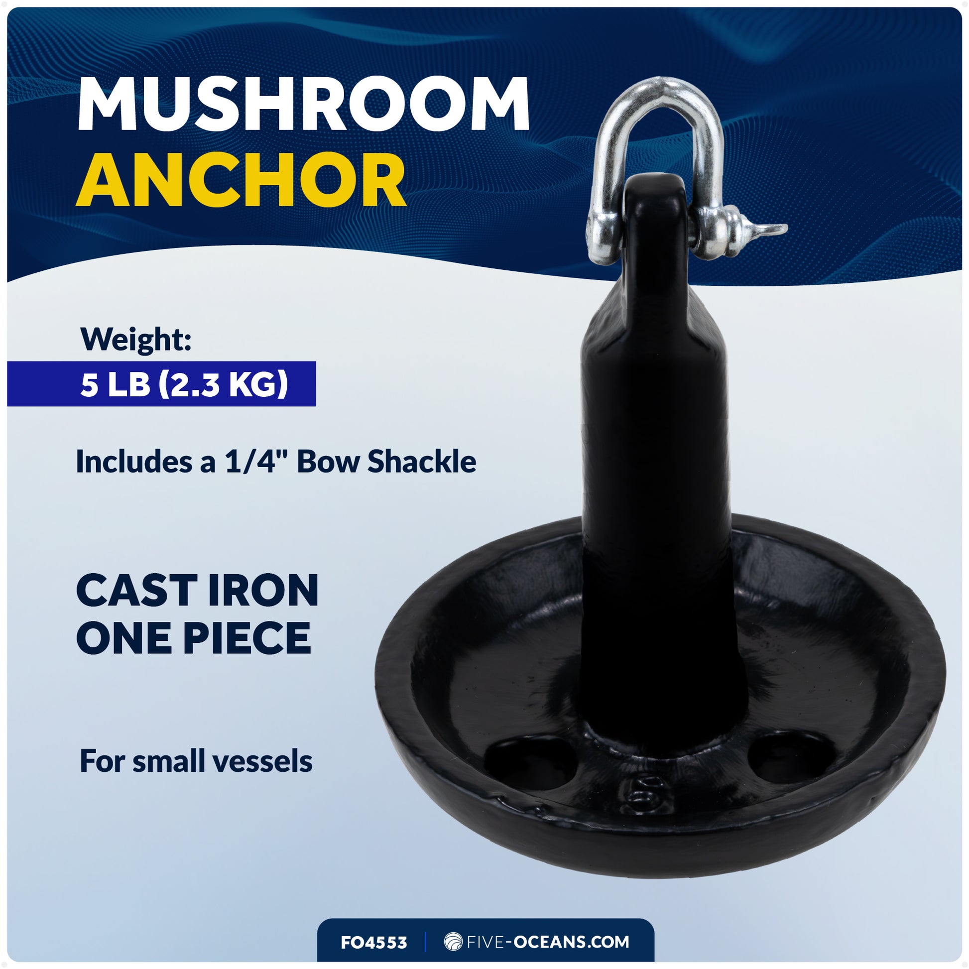 5 lb Mushroom Boat Anchor, Black PVC Vinyl Coating - FO4553 - Five Oceans