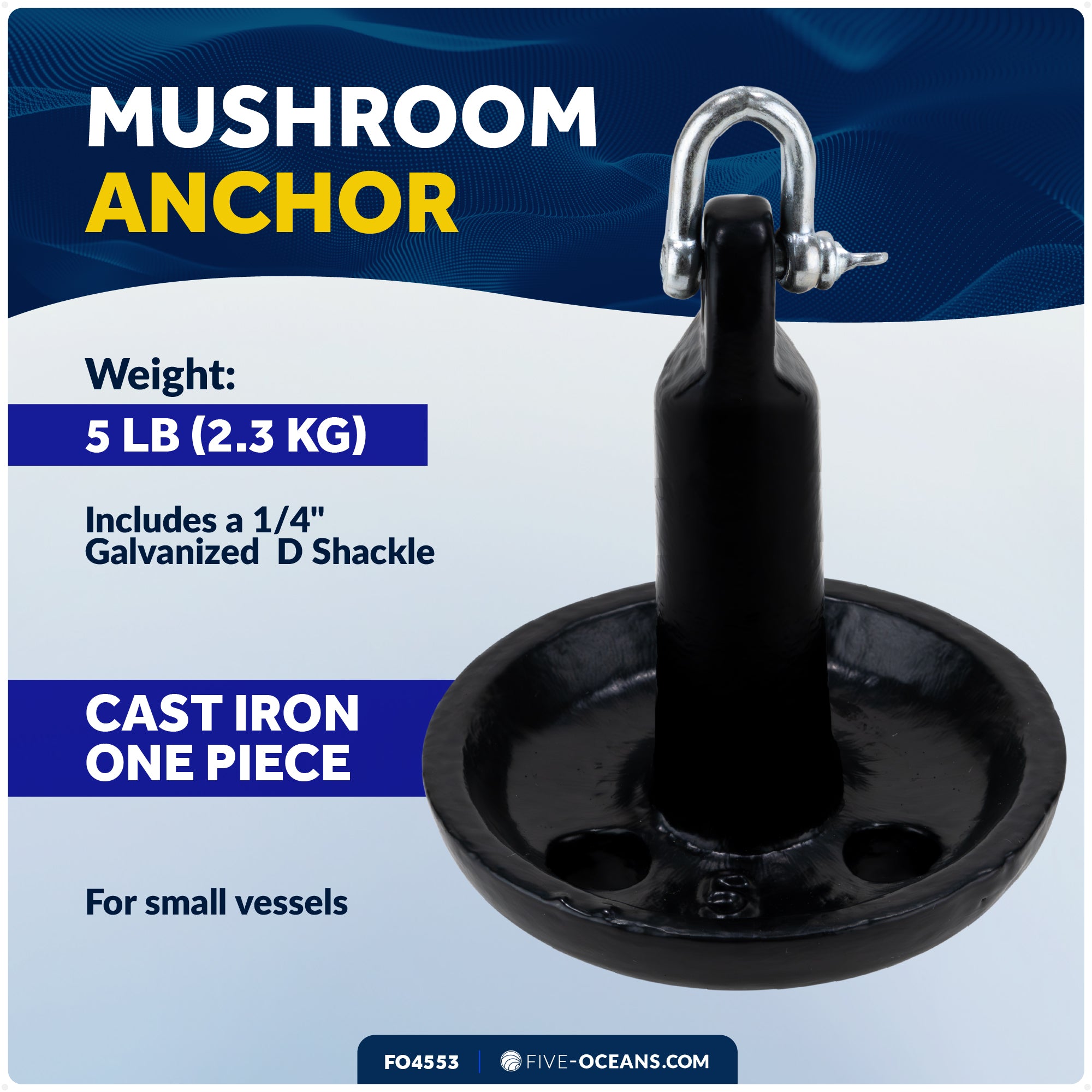 5 Lb. Mushroom Anchor, Black, Vinyl Coated - FO4553 - Five Oceans