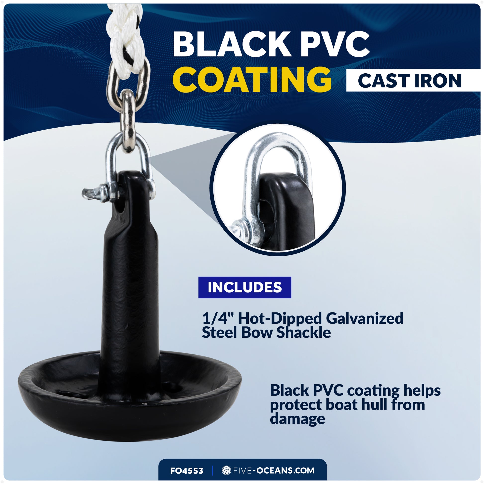 5 lb Mushroom Boat Anchor, Black PVC Vinyl Coating - FO4553 - Five Oceans