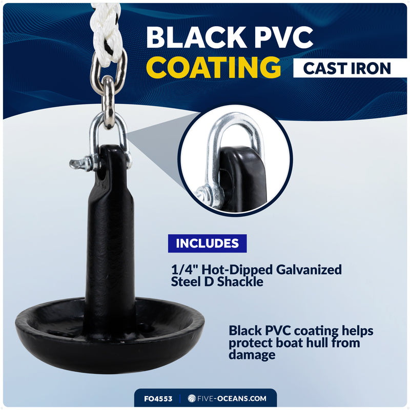 5 Lb. Mushroom Anchor, Black, Vinyl Coated - FO4553 - Five Oceans