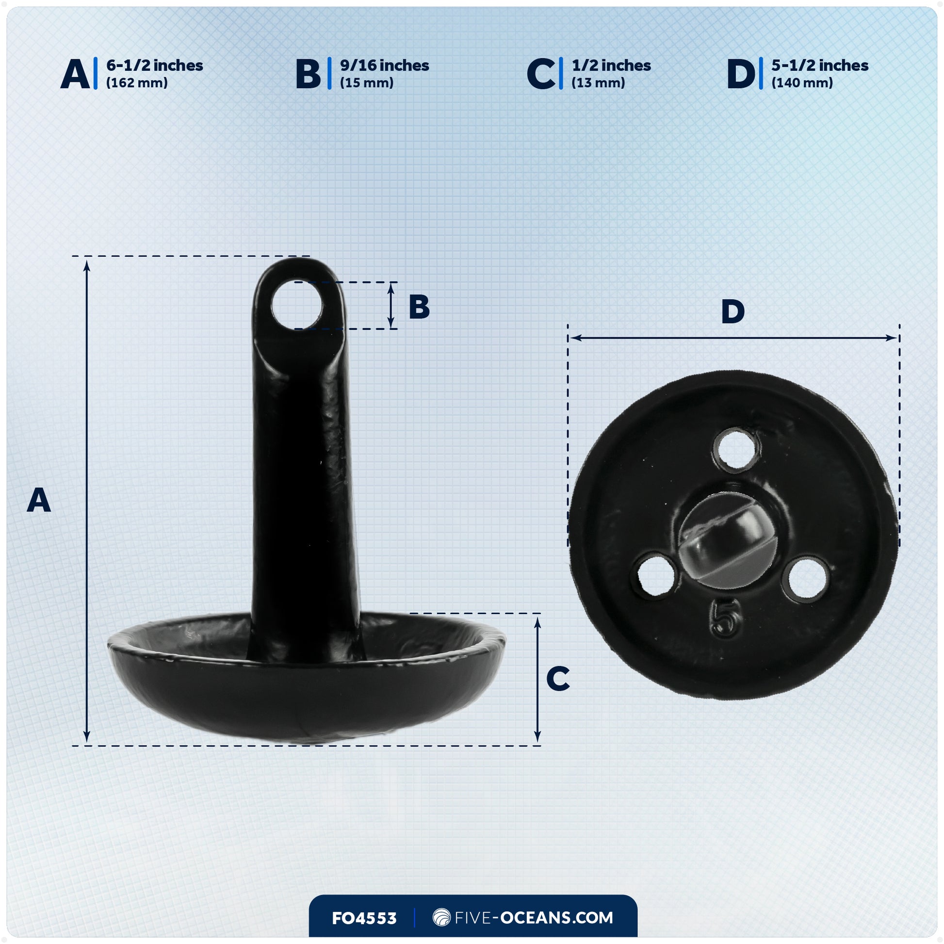 5 lb Mushroom Boat Anchor, Black PVC Vinyl Coating - FO4553 - Five Oceans