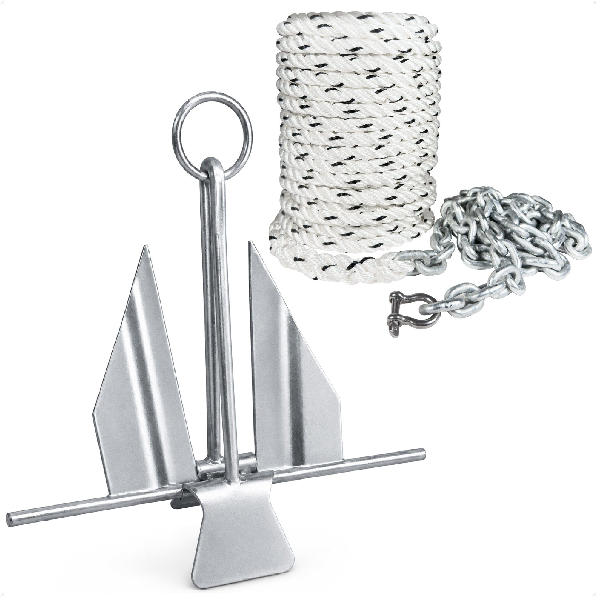 Slip Ring Fluke Anchor Kit with Hand-Spliced Rope & Chain