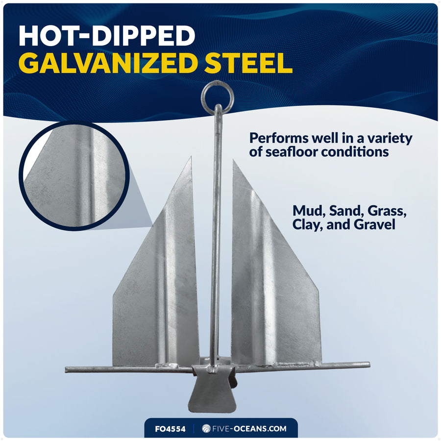 3 lb Slip-Ring Fluke Anchor - Hot-Dipped Galvanized Steel - Five Oceans