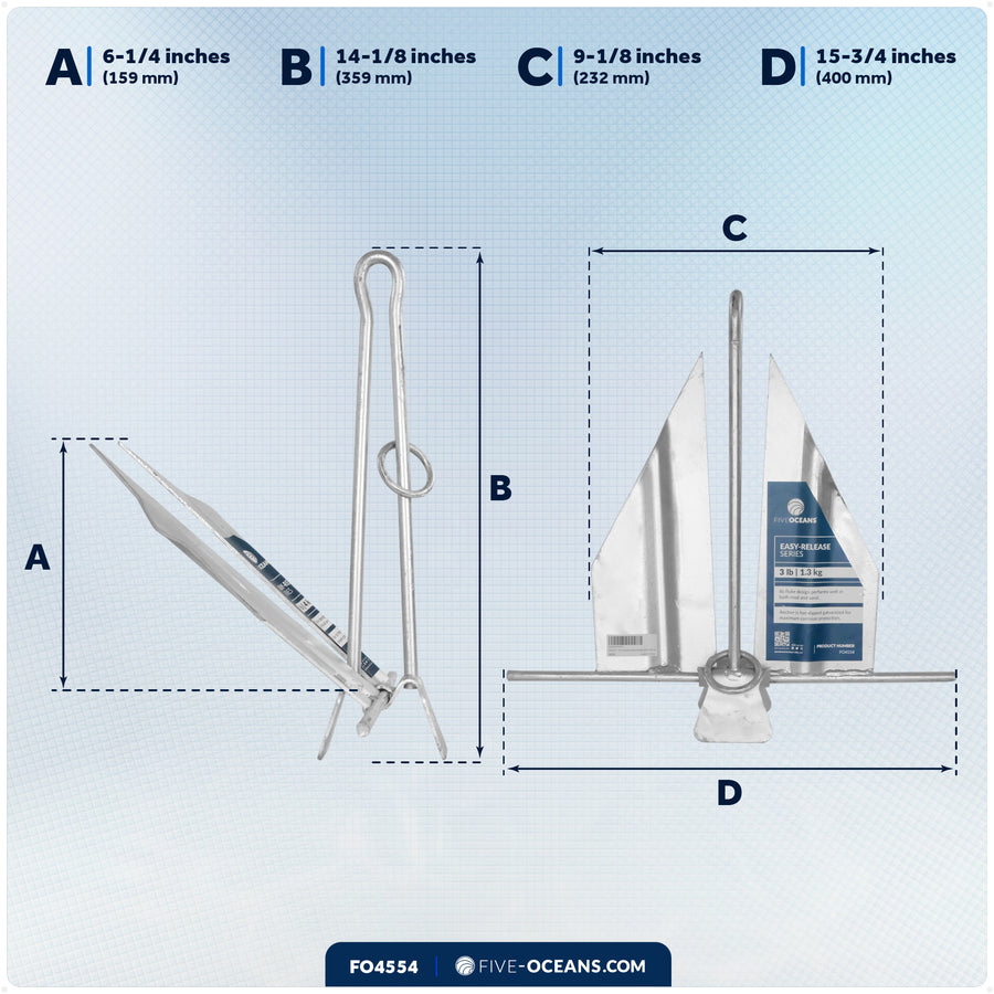 3 lb Slip-Ring Fluke Anchor - Hot-Dipped Galvanized Steel - Five Oceans