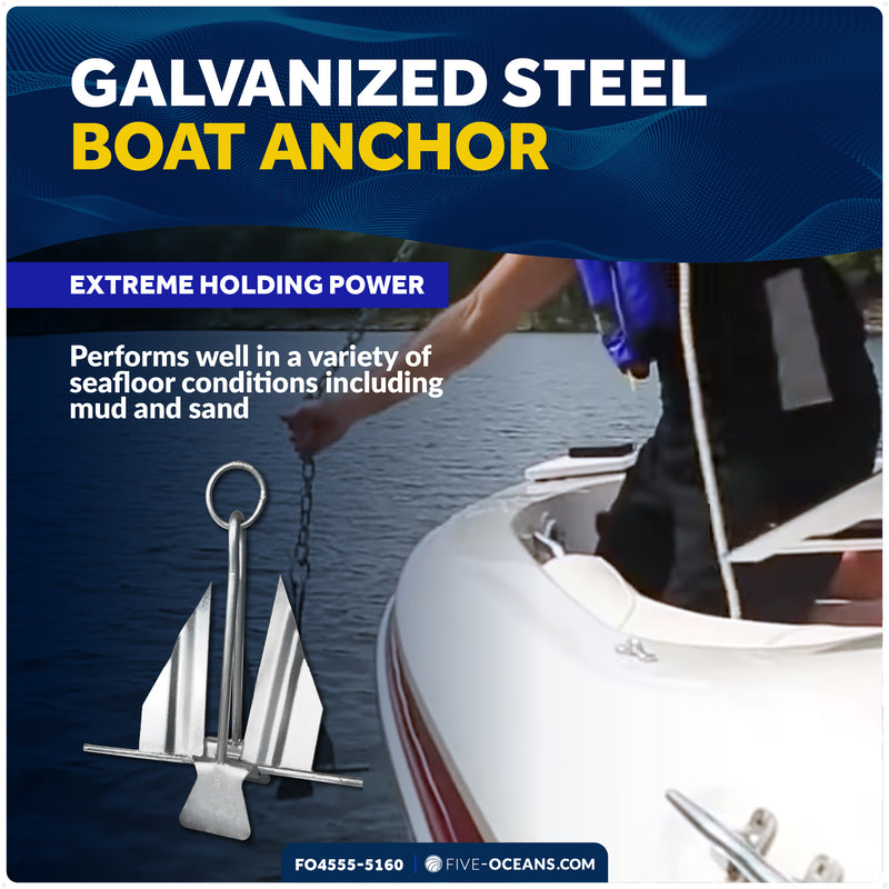 5 lb Fluke Anchor Kit - Slip-Ring Boat Anchor with Hand-Spliced Rope & Chain