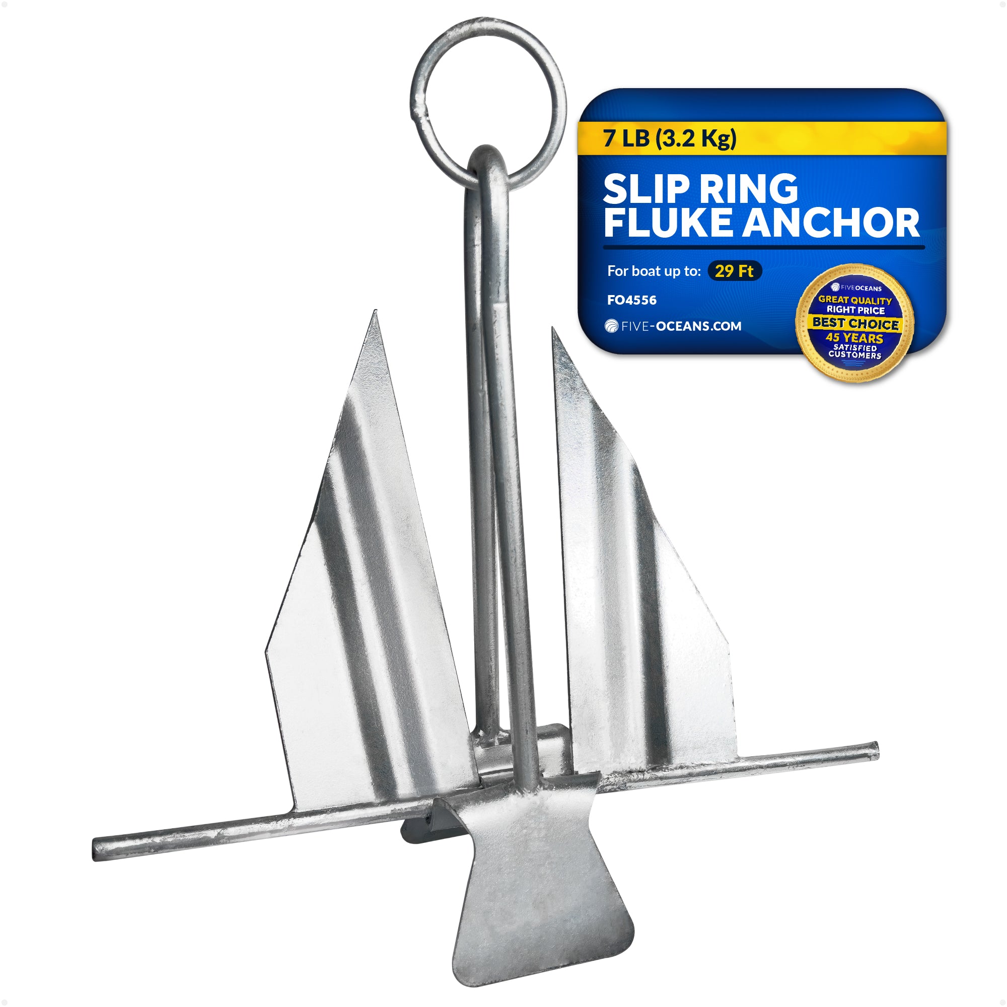 7 Lb. Slip-Ring Fluke Anchor, Galvanized Steel - FO4556 - Five Oceans
