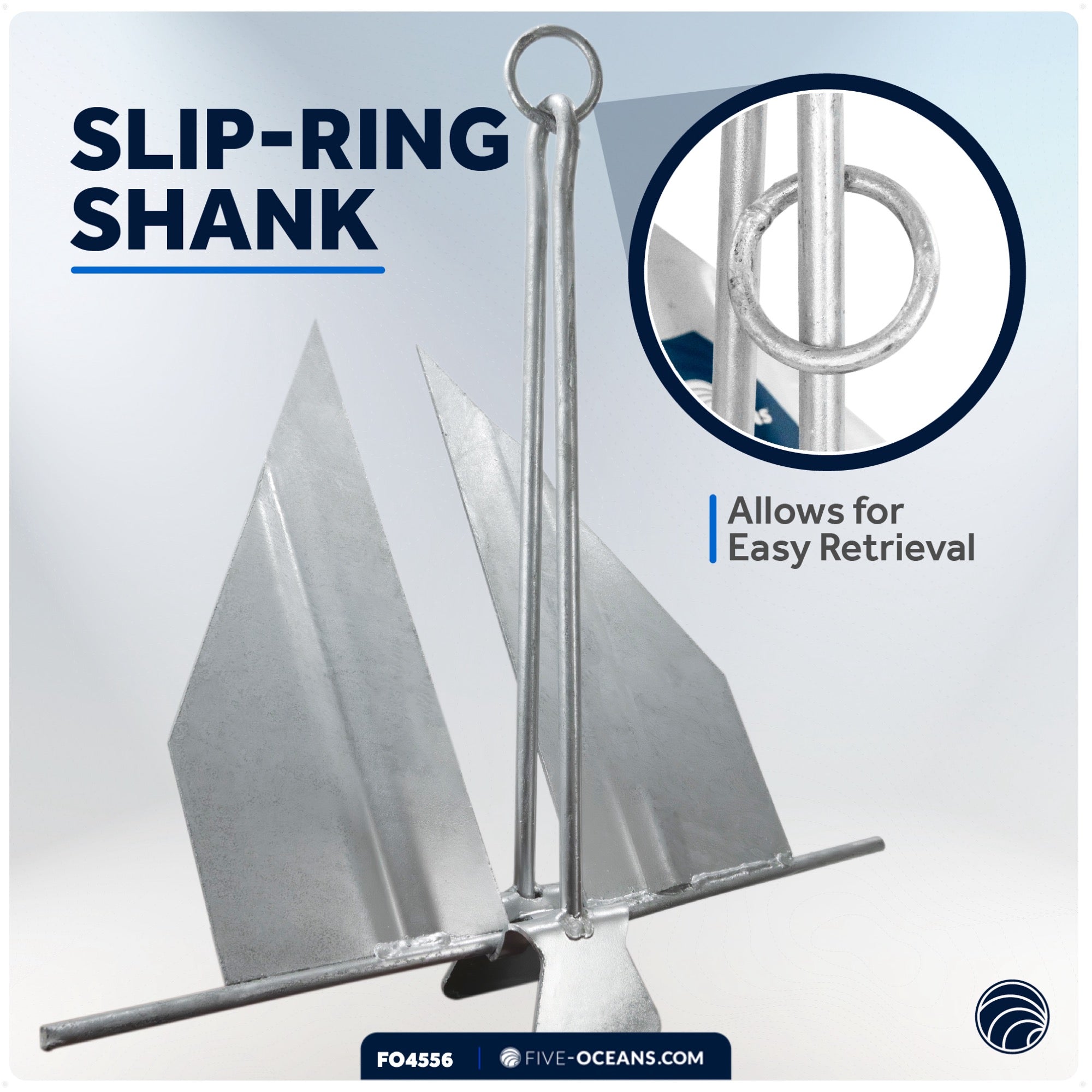 7 Lb Boat Fluke Anchor, Slip Ring Shank, Easy-Release, Galvanized Steel - FO4556 - Five Oceans