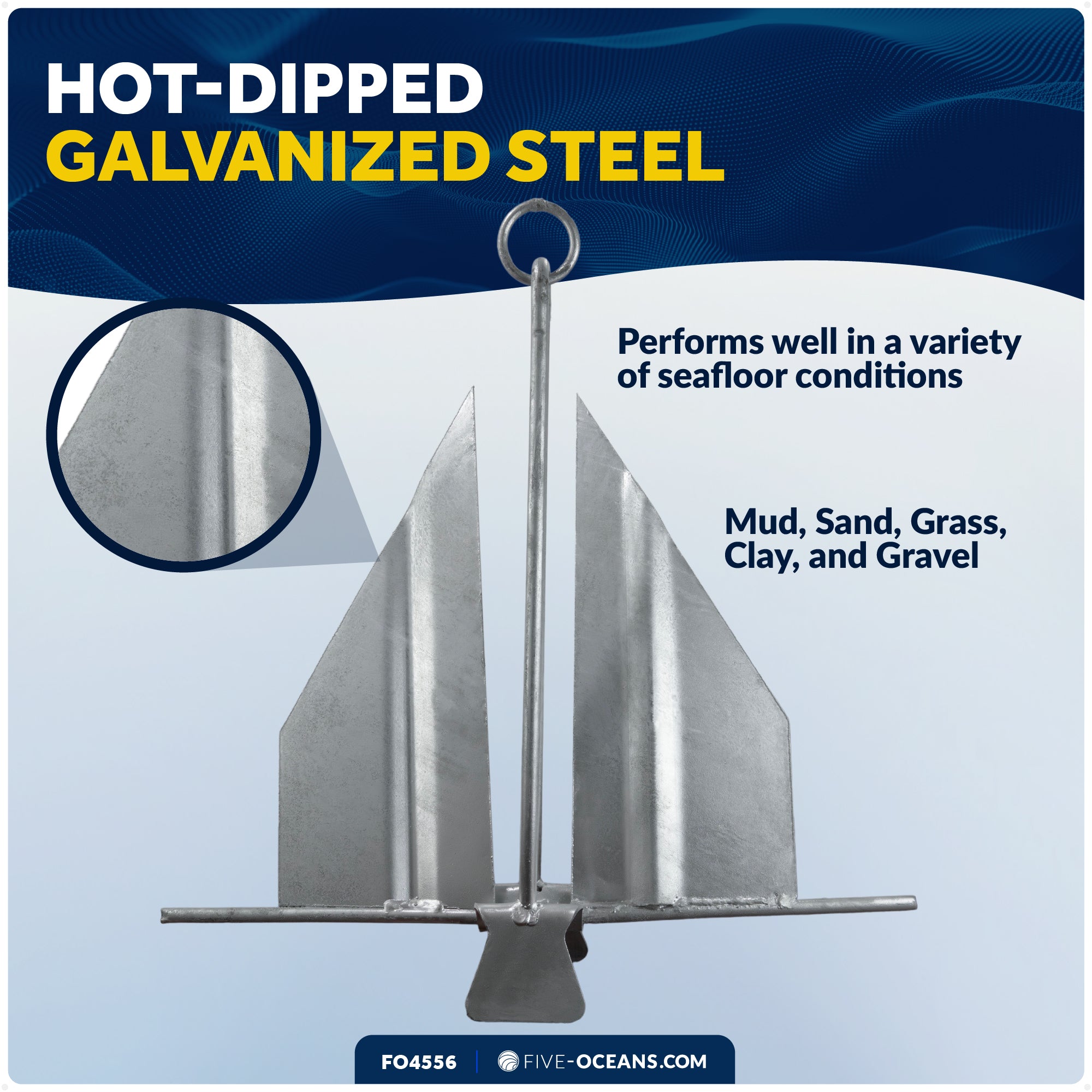7 Lb. Slip-Ring Fluke Anchor, Galvanized Steel - FO4556 - Five Oceans