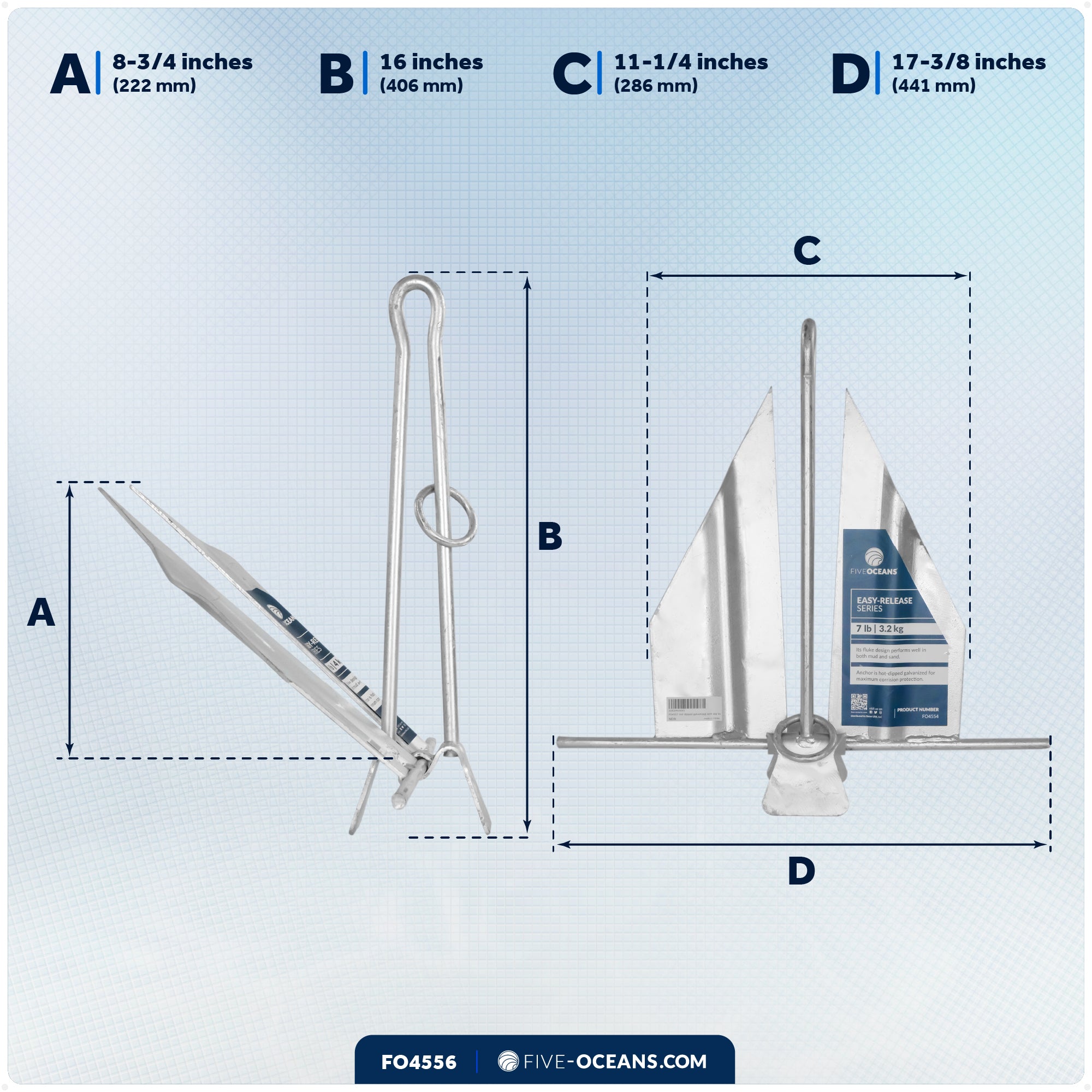 7 Lb. Slip-Ring Fluke Anchor, Galvanized Steel - FO4556