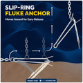 9 lb Fluke Anchor Kit - Slip-Ring Boat Anchor with Hand-Spliced Rope & Chain