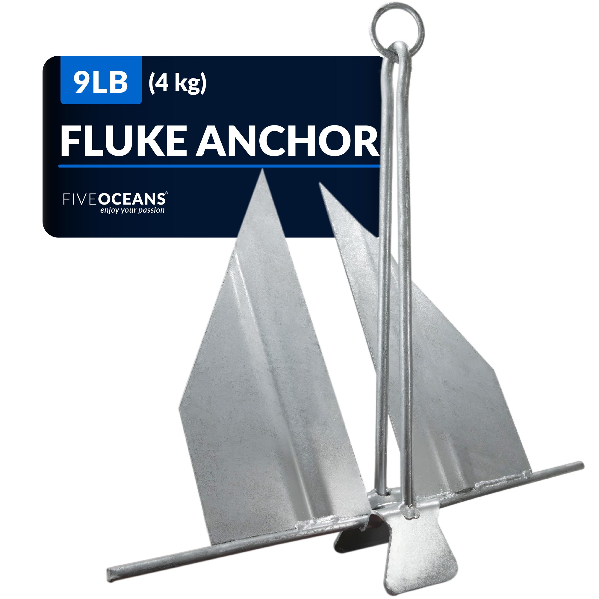Boat Fluke Anchor, 9 Lb Easy-Release Galvanized Steel, Slip Ring Shank - FO4557