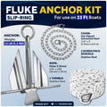12 Lb Boat Fluke Anchor Kit, Slip Ring Shank, Hot Dipped Galvanized, Rope, Chain and Shackle - FO4558-4577 - Five Oceans