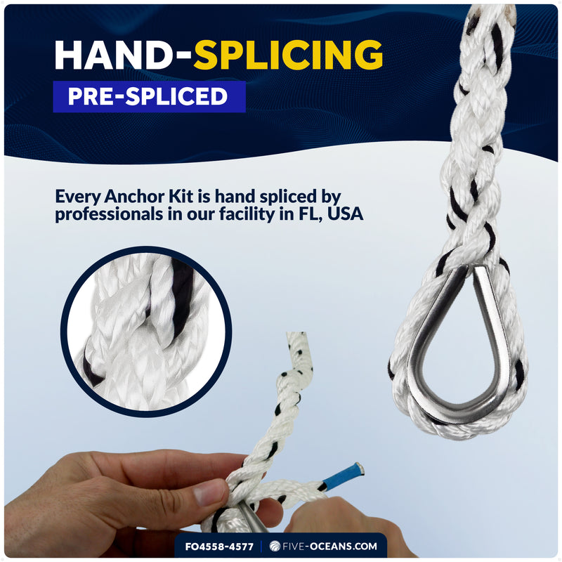 12 Lb Boat Fluke Anchor Kit, Slip Ring Shank, Hot Dipped Galvanized, Rope, Chain and Shackle - FO4558-4577 - Five Oceans