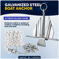 12 Lb Boat Fluke Anchor Kit, Slip Ring Shank, Hot Dipped Galvanized, Rope, Chain and Shackle - FO4558-4577 - Five Oceans