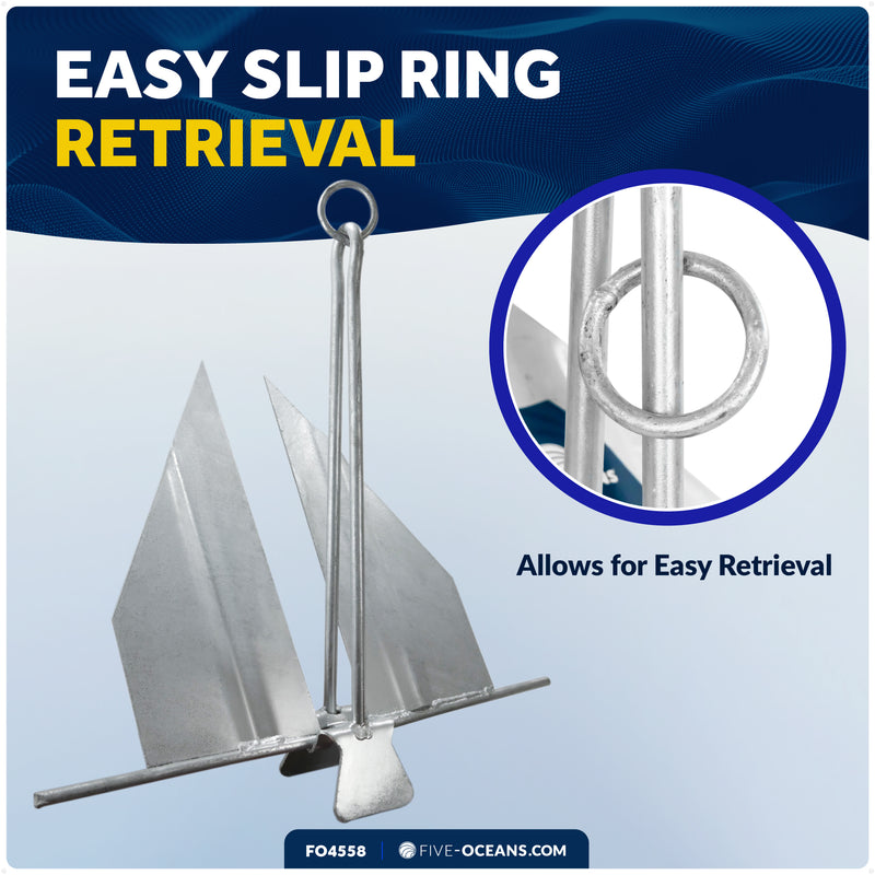 12 Lb. Slip-Ring Fluke Anchor, Galvanized Steel - FO4558 - Five Oceans
