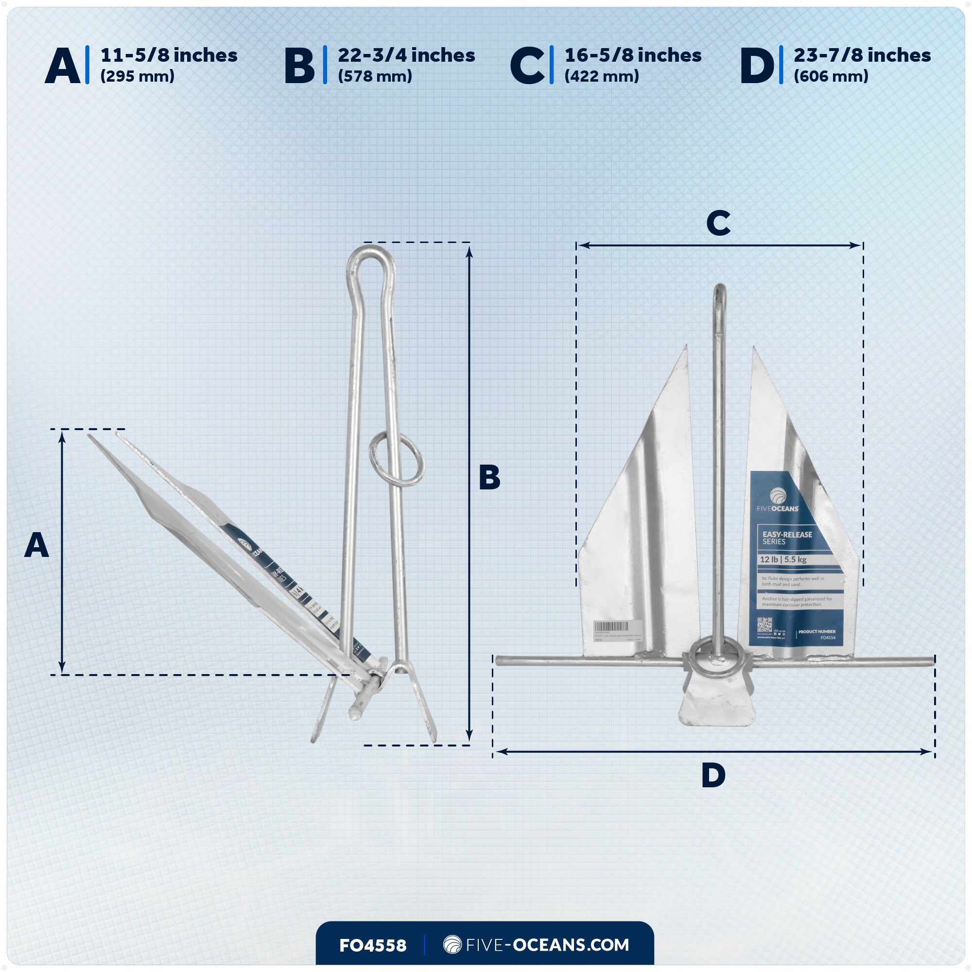 12 Lb. Slip-Ring Fluke Anchor, Galvanized Steel - FO4558