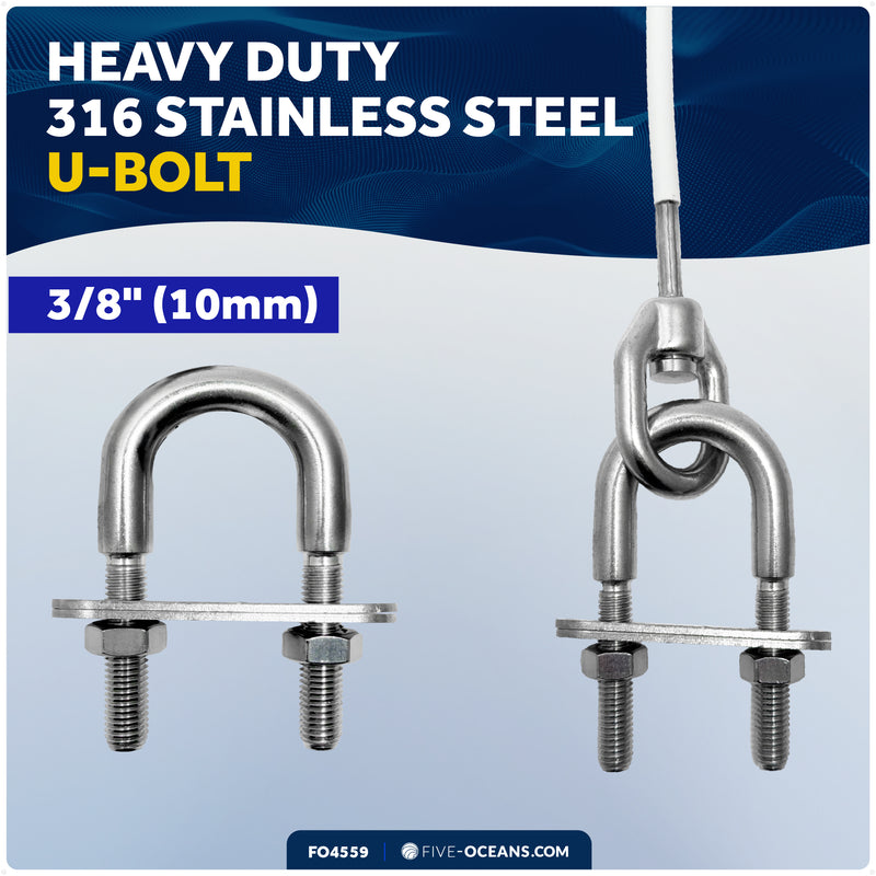 12" Anchor Safety Strap - 3/8" U-Bolt, Stainless Steel/PVC Coated - FO4559 - Five Oceans
