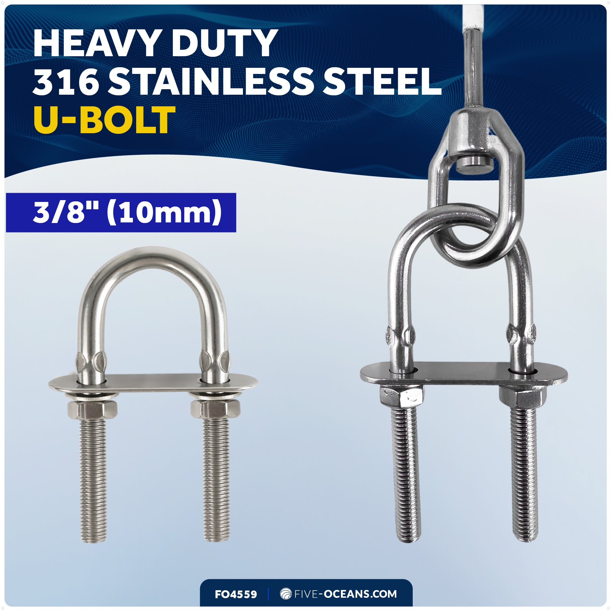 12" Anchor Safety Strap - 3/8" U-Bolt, Stainless Steel/PVC Coated - FO4559