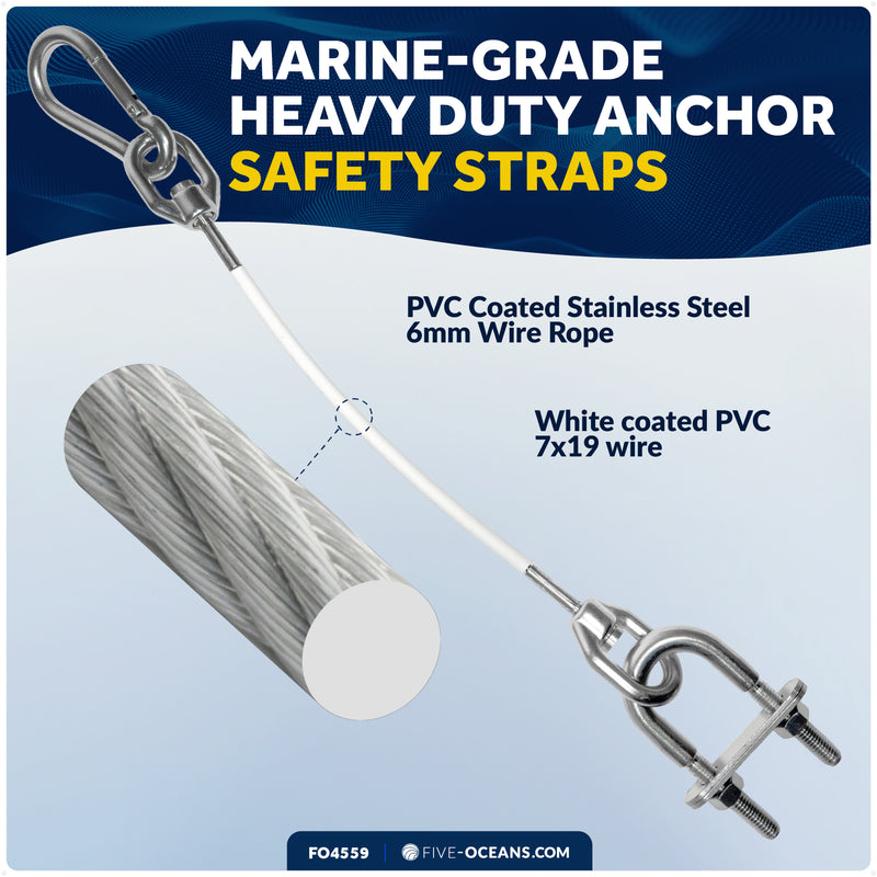 12" Anchor Safety Strap - 3/8" U-Bolt, Stainless Steel/PVC Coated - FO4559 - Five Oceans
