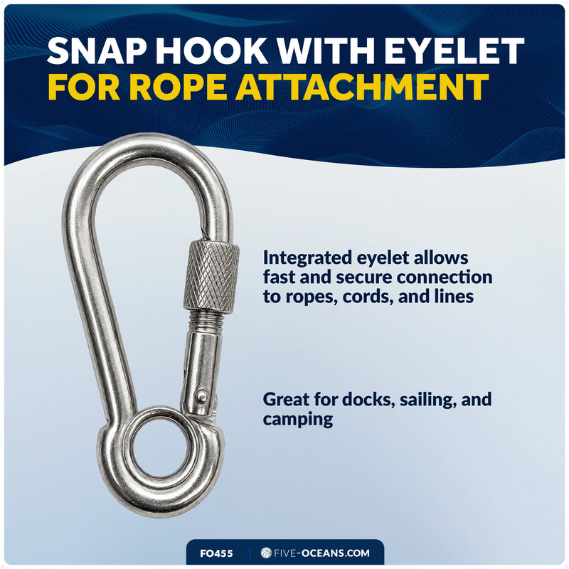 5/16" Snap Hook with Screw Nut & Eyelet, AISI316 Stainless Steel