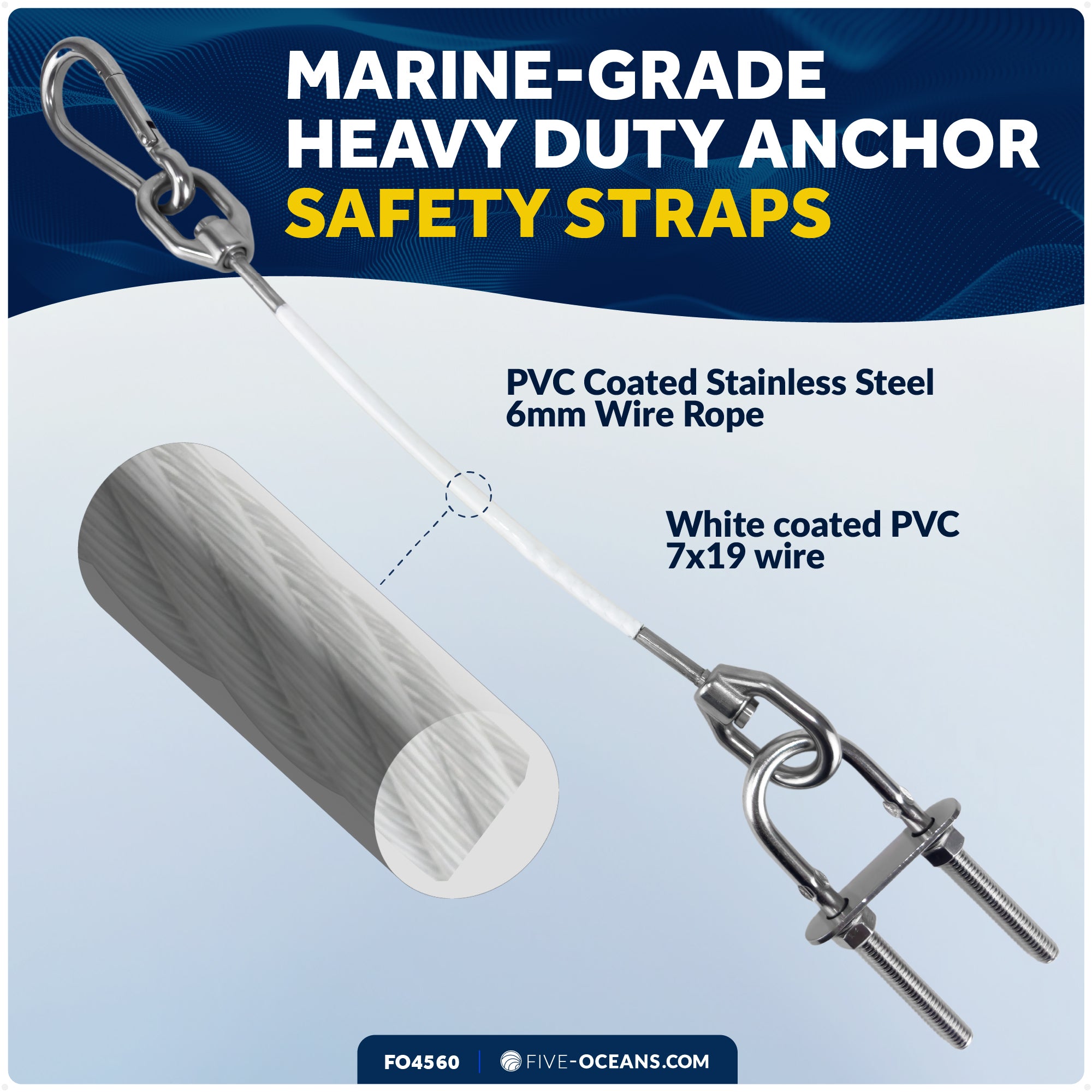12" Anchor Safety Strap - 5/16" U-Bolt, Stainless Steel/PVC Coated - FO4560