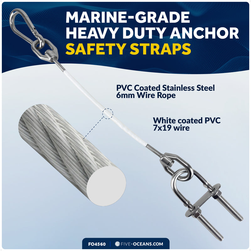 12" Anchor Safety Strap - 5/16" U-Bolt, Stainless Steel/PVC Coated - FO4560 - Five Oceans
