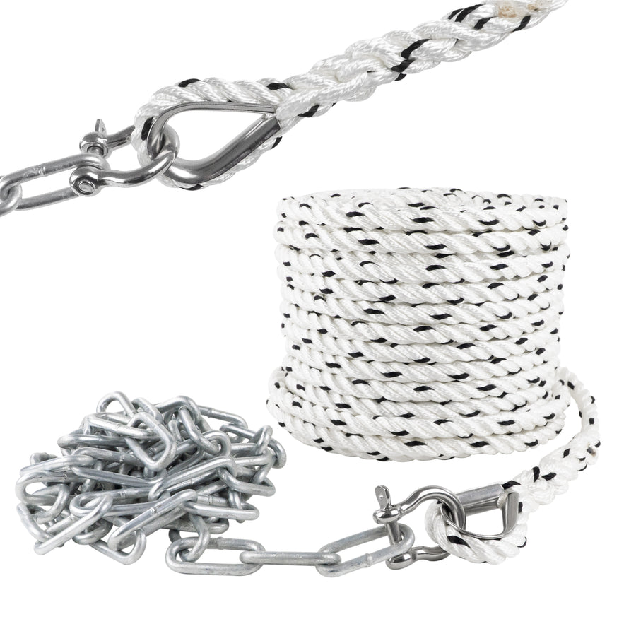 Anchor Rode - 3/8" Rope & 1/4" Galvanized Chain - Hand-Spliced with Thimble & Shackle - Five Oceans