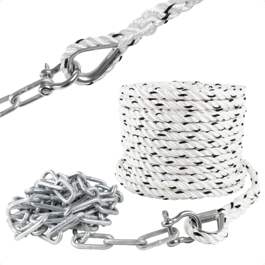 Anchor Rode - 3/8" Rope & 1/4" Galvanized Chain - Hand-Spliced with Thimble & Shackle - Five Oceans