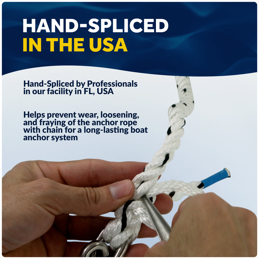 Anchor Rode - 3/8" Rope & 1/4" Galvanized Chain - Hand-Spliced with Thimble & Shackle - Five Oceans