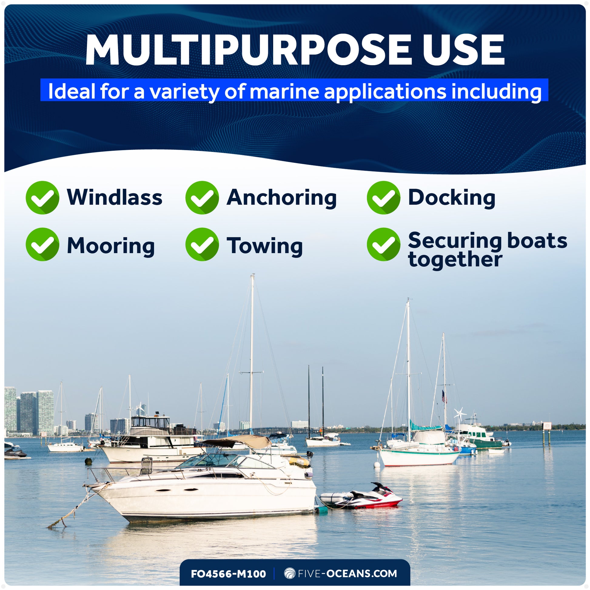 5/16" x 100' Premium 3-Strand Nylon Line, White with Black Tracer - FO4566-M100 - Five Oceans