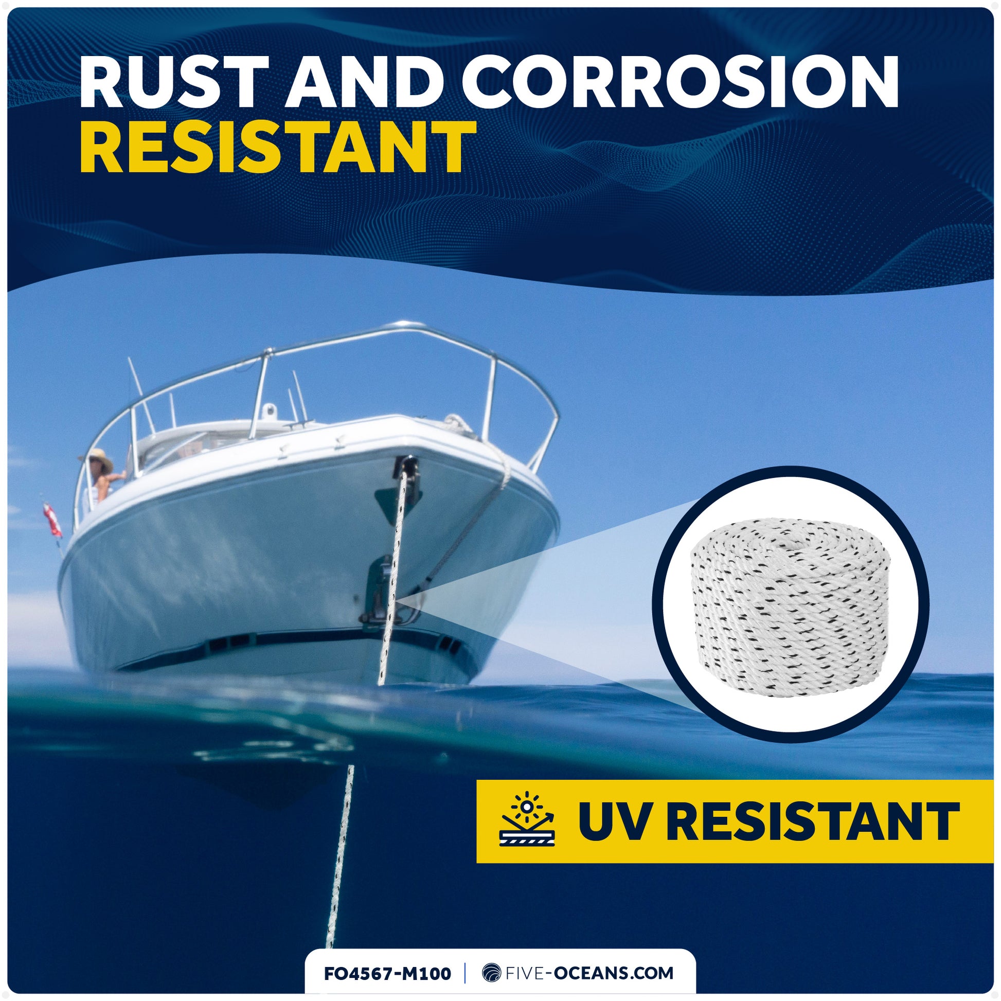 Boat Anchor Rope 3/8" x 100', 3-Strand Nylon - FO4567-M100 - Five Oceans