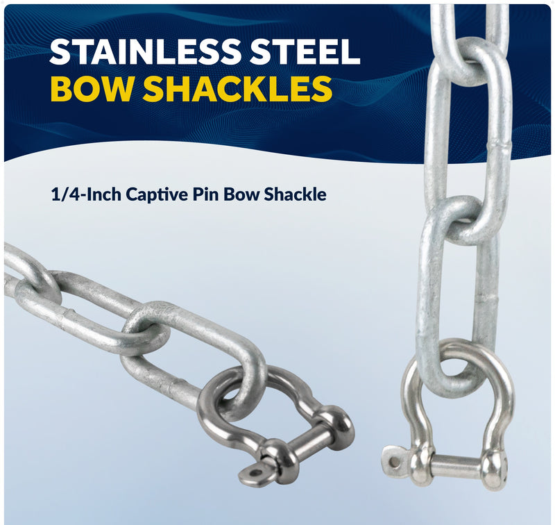 1/4" Anchor Chain with 2 Shackles, Marine-Grade Galvanized Steel - Five Oceans