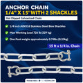 Anchor Chain 1/4" x 15' with Shackles - Galvanized Steel - FO4568-GN15 - Five Oceans
