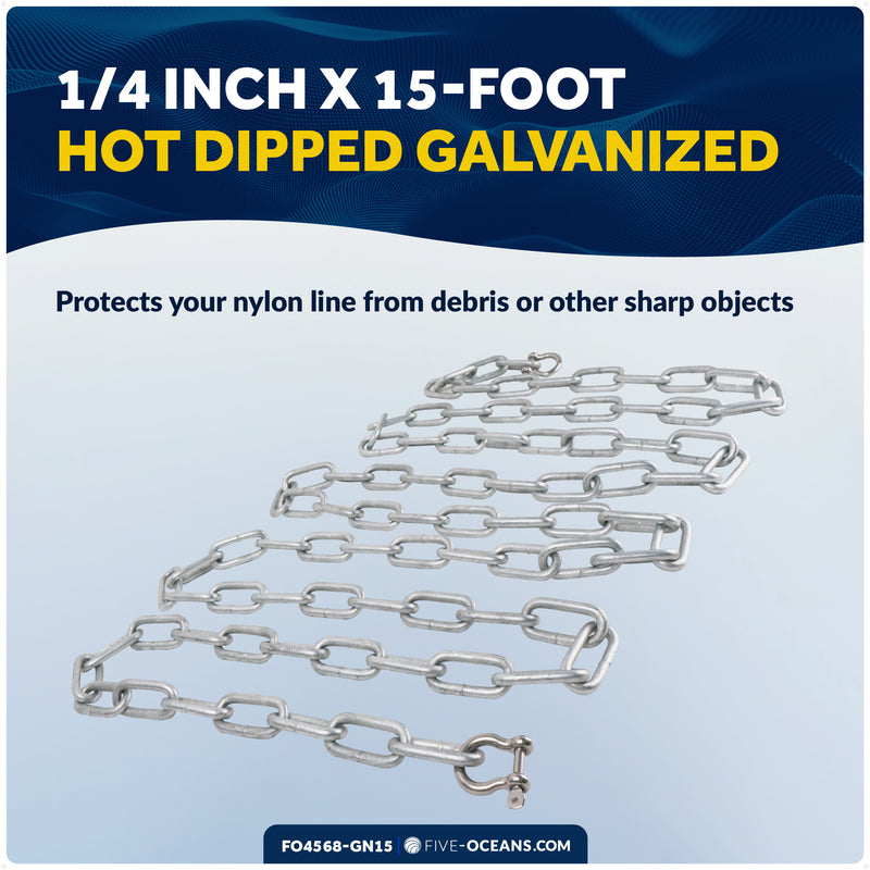 Anchor Chain 1/4" x 15' with Shackles - Galvanized Steel - FO4568-GN15 - Five Oceans