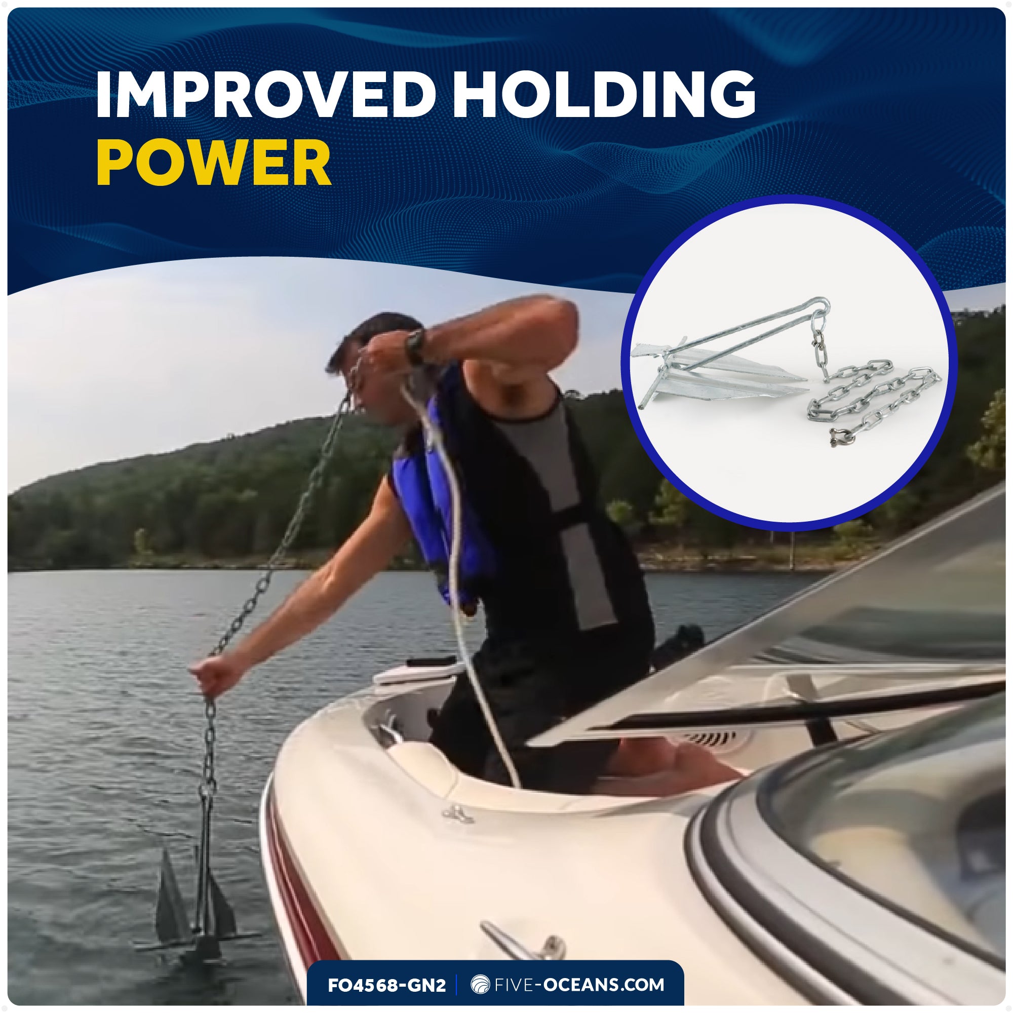 Anchor Chain 1/4" x 2' with Shackles - Galvanized Steel - FO4568-GN2