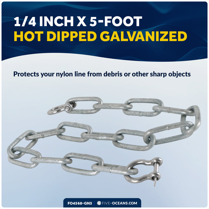 Anchor Chain 1/4" x 5' with Shackles - Galvanized Steel - FO4568-GN5 - Five Oceans
