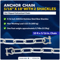 Anchor Chain 5/16" x 10' with Shackles - Galvanized Steel - FO4569-GN10 - Five Oceans