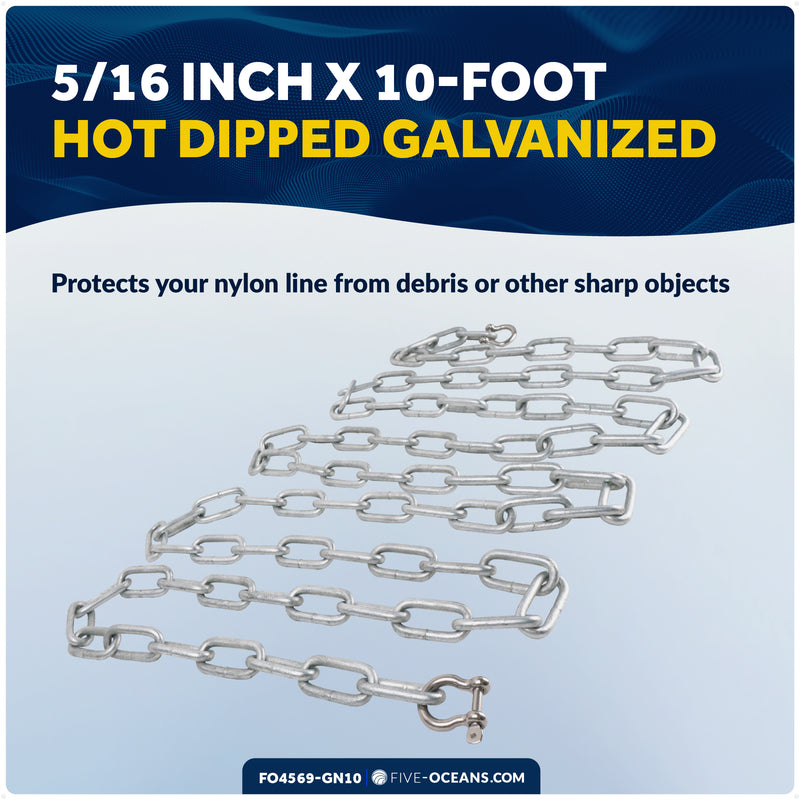 Anchor Chain 5/16" x 10' with Shackles - Galvanized Steel - FO4569-GN10 - Five Oceans
