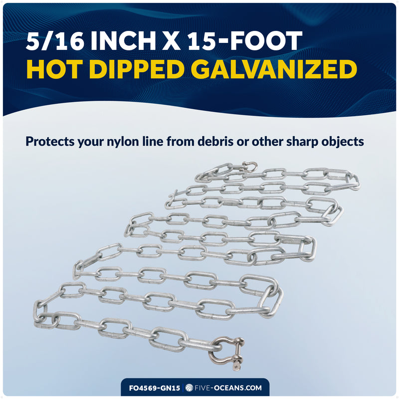 Anchor Chain 5/16" x 15' with Shackles - Galvanized Steel - FO4569-GN15 - Five Oceans