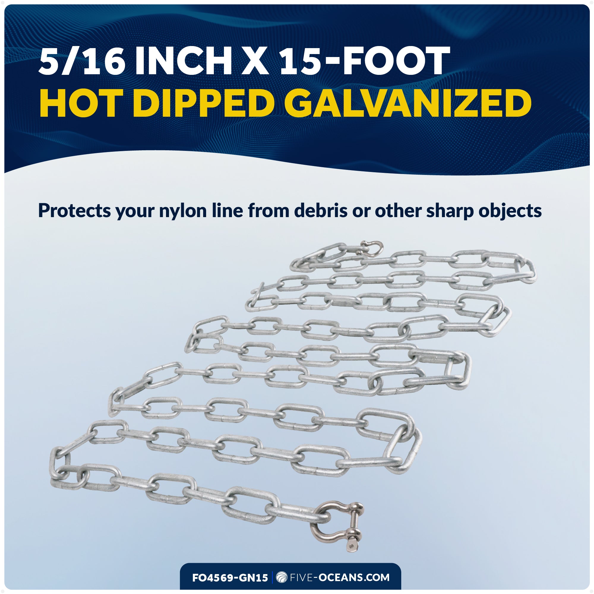 Anchor Chain 5/16" x 15' with Shackles - Galvanized Steel - FO4569-GN15