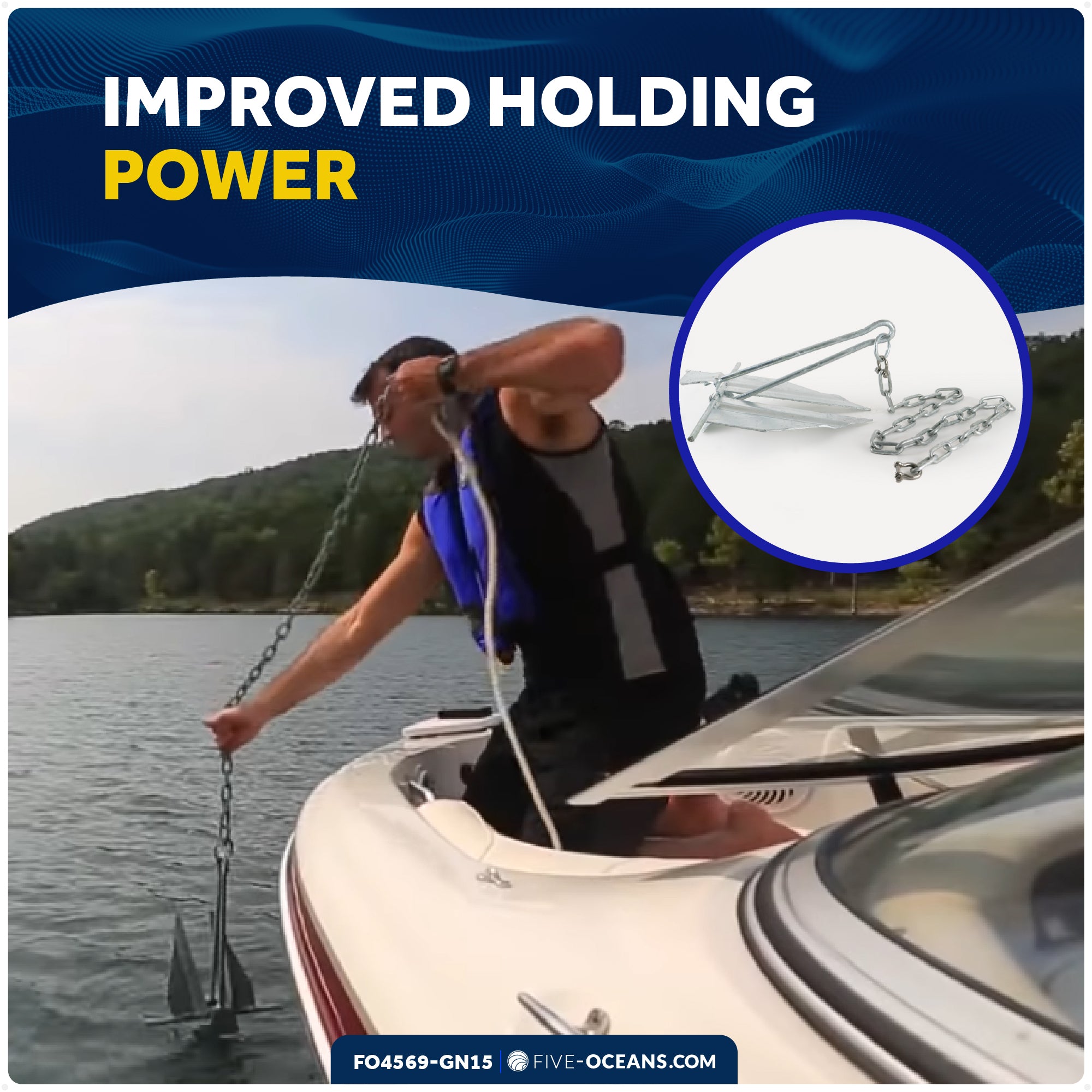 Anchor Chain 5/16" x 15' with Shackles - Galvanized Steel - FO4569-GN15