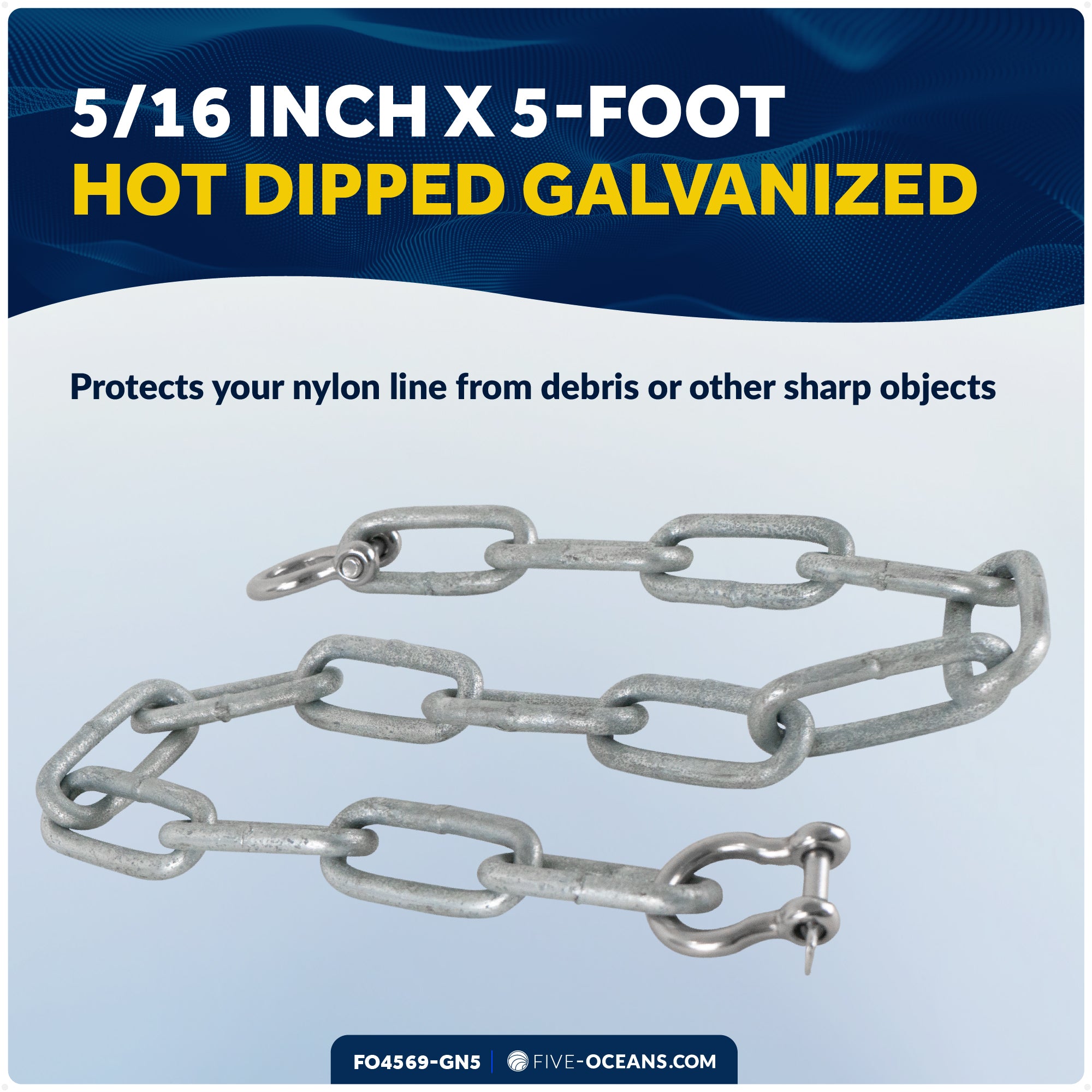 Anchor Chain 5/16" x 5' with Shackles - Galvanized Steel - FO4569-GN5
