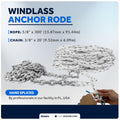 Windlass Anchor Rode, 5/8" x 300' Rope with 3/8" x 20' G4 Galvanized Chain - FO4574 - Five Oceans